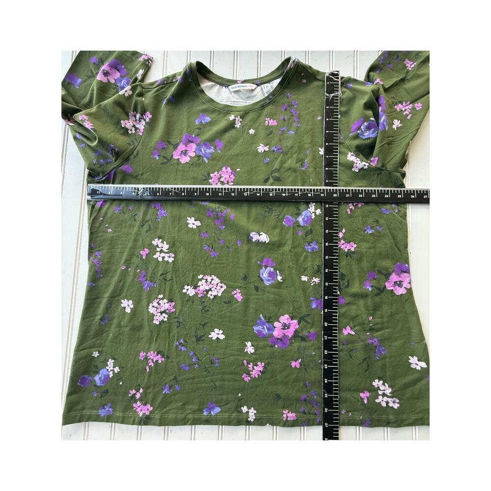 Isaac Mizrahi Live Olive Green Floral 3/4 Sleeve Top 2X Plus Size - Picture 6 of 7